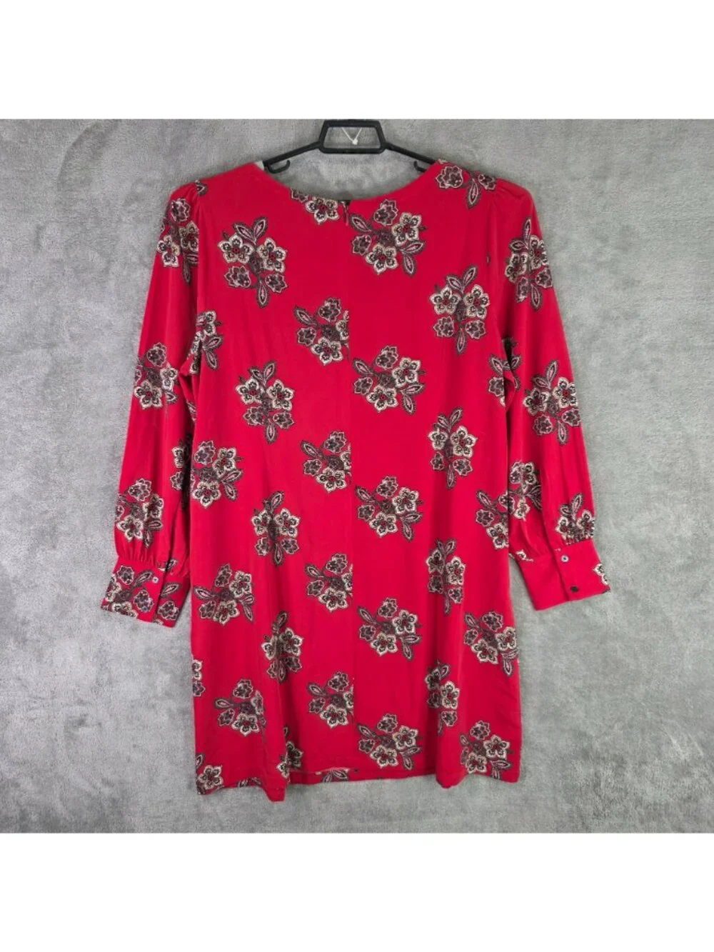Womens Loft Red Floral Print Dress 3/4 Sleeves & Button Cuffs Round Neck Size 18 - Picture 3 of 6